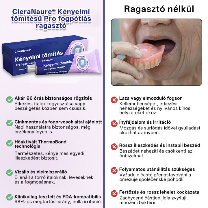 💎💎💎  KORLÁTOZOTT KÜLÖNLEGES AJÁNLAT 🔥 CleraNaure® Comfort Seal Pro Fogsor Ragasztó 🦷💜 FDA Tanúsítvánnyal🦷🦷